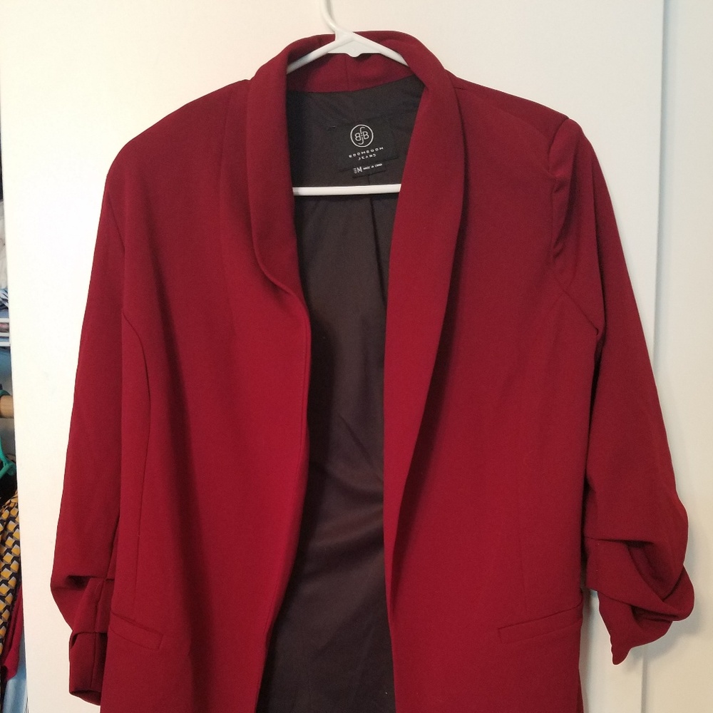 Cranberry blazer with shoulder pads